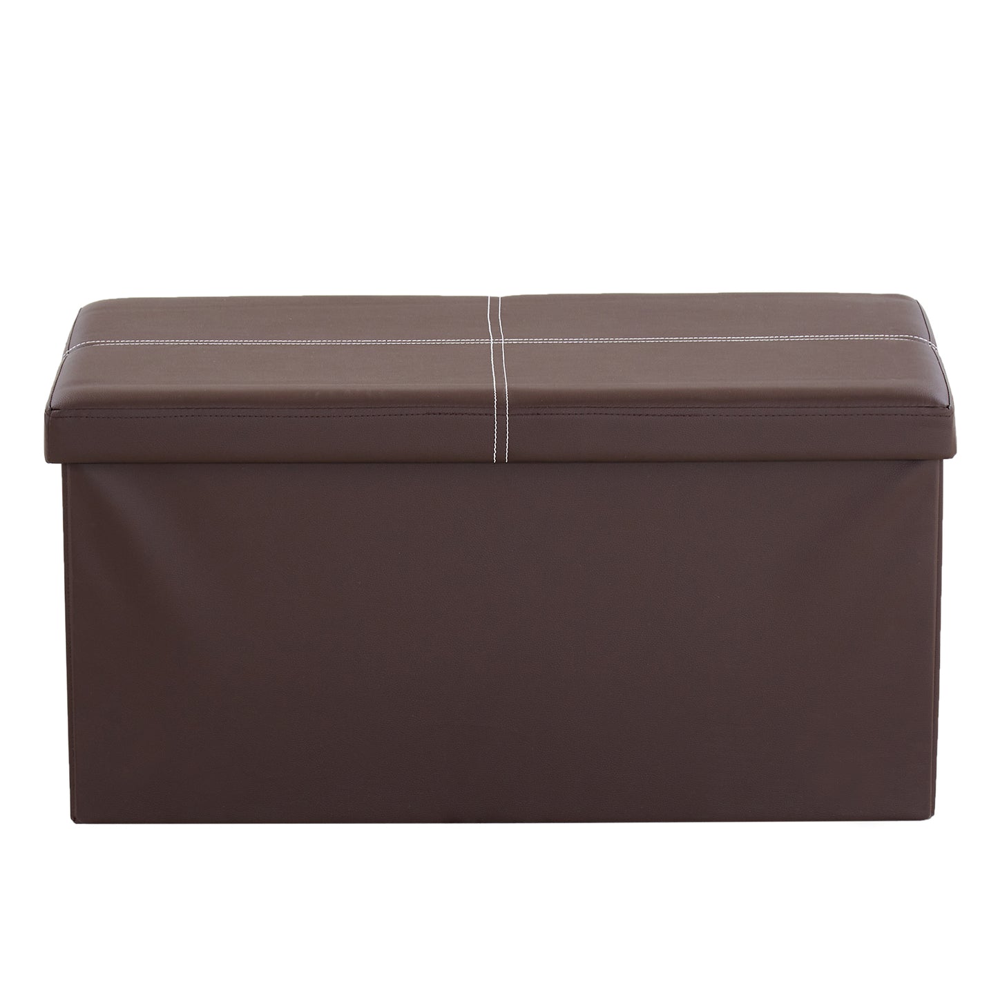 76*38*38cm Glossy With Lines PVC MDF Foldable Storage Footstool Dark Brown