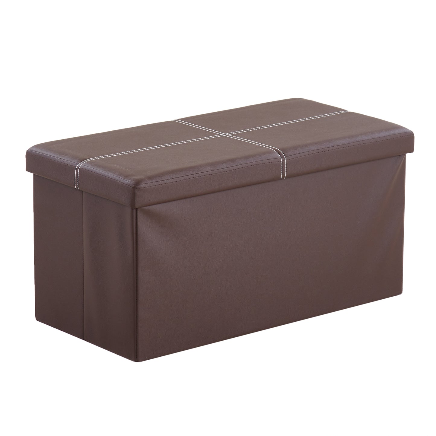 76*38*38cm Glossy With Lines PVC MDF Foldable Storage Footstool Dark Brown