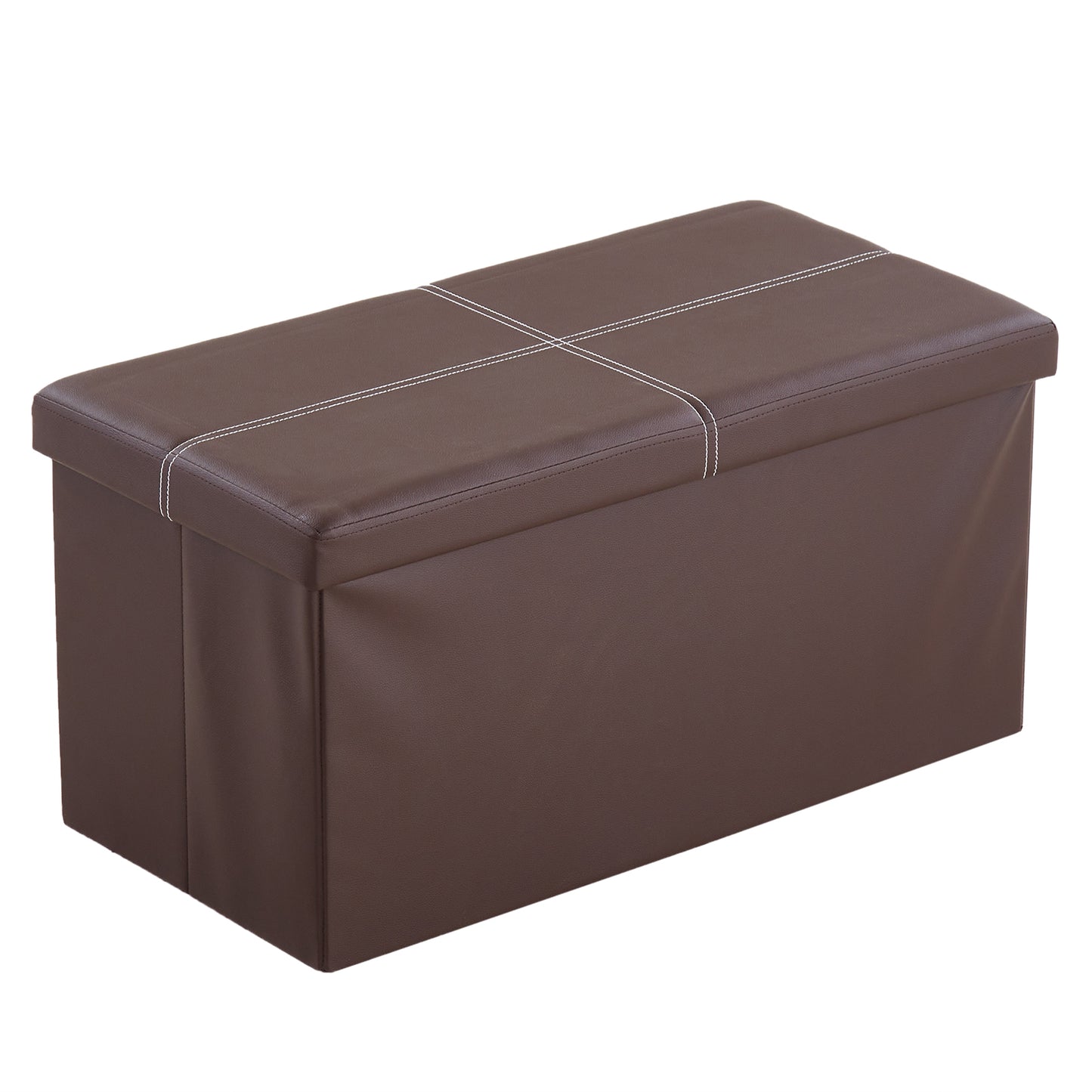 76*38*38cm Glossy With Lines PVC MDF Foldable Storage Footstool Dark Brown