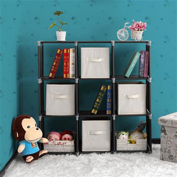 Multifunctional Assembled 3 Tiers 9 Compartments Storage Shelf Black