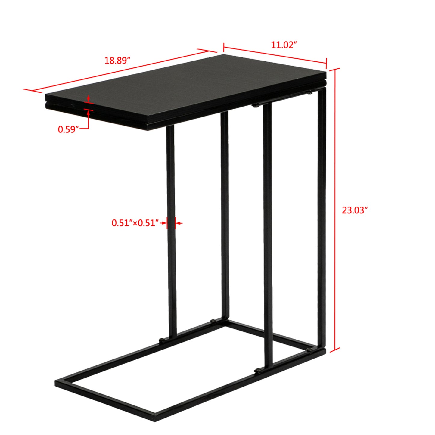 Black MDF Countertops Grey Wrought Iron Base Single Layer Snack Table