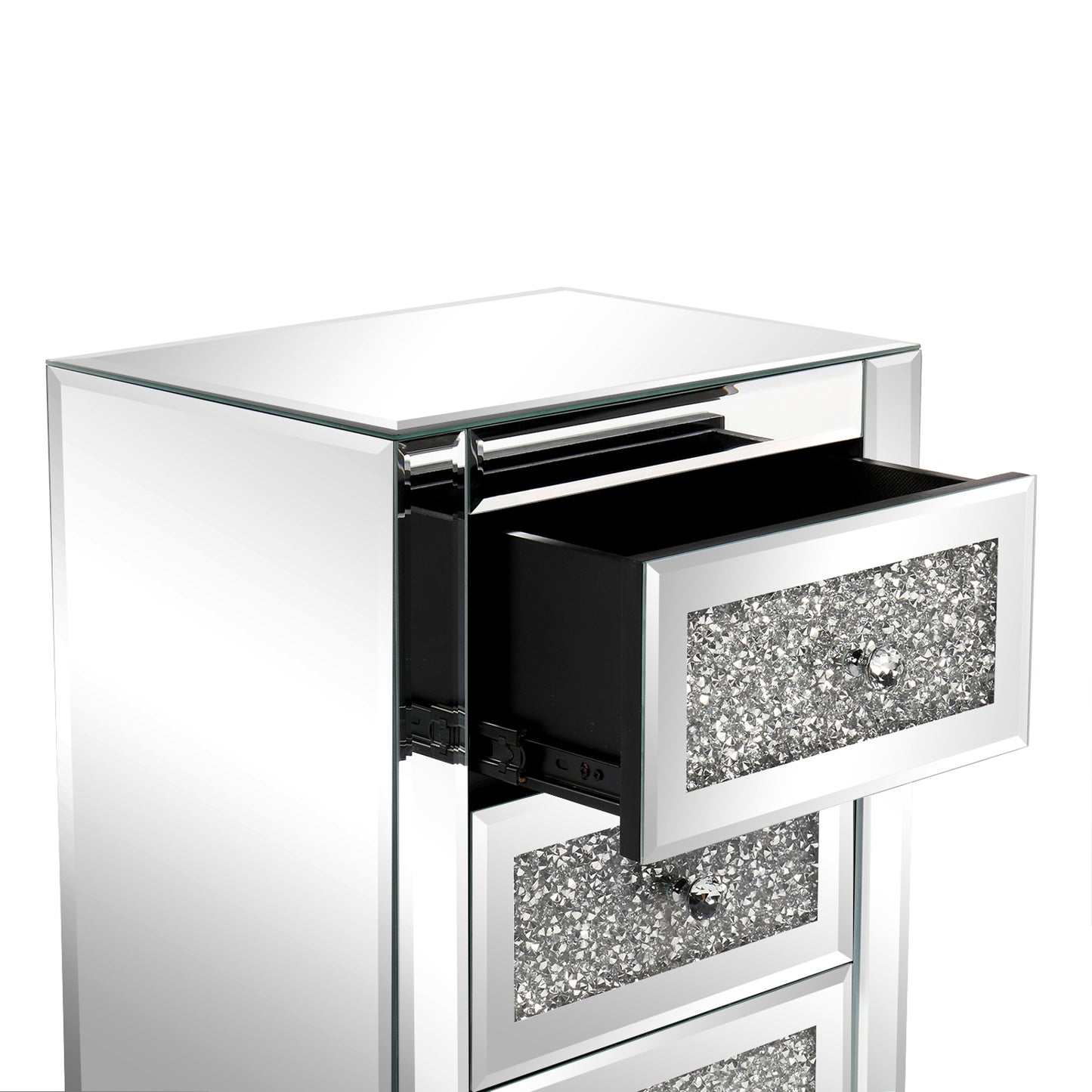 Silver MDF Mirror Surface Broken Glass 40*30*60cm Three Drawers Bedside Table