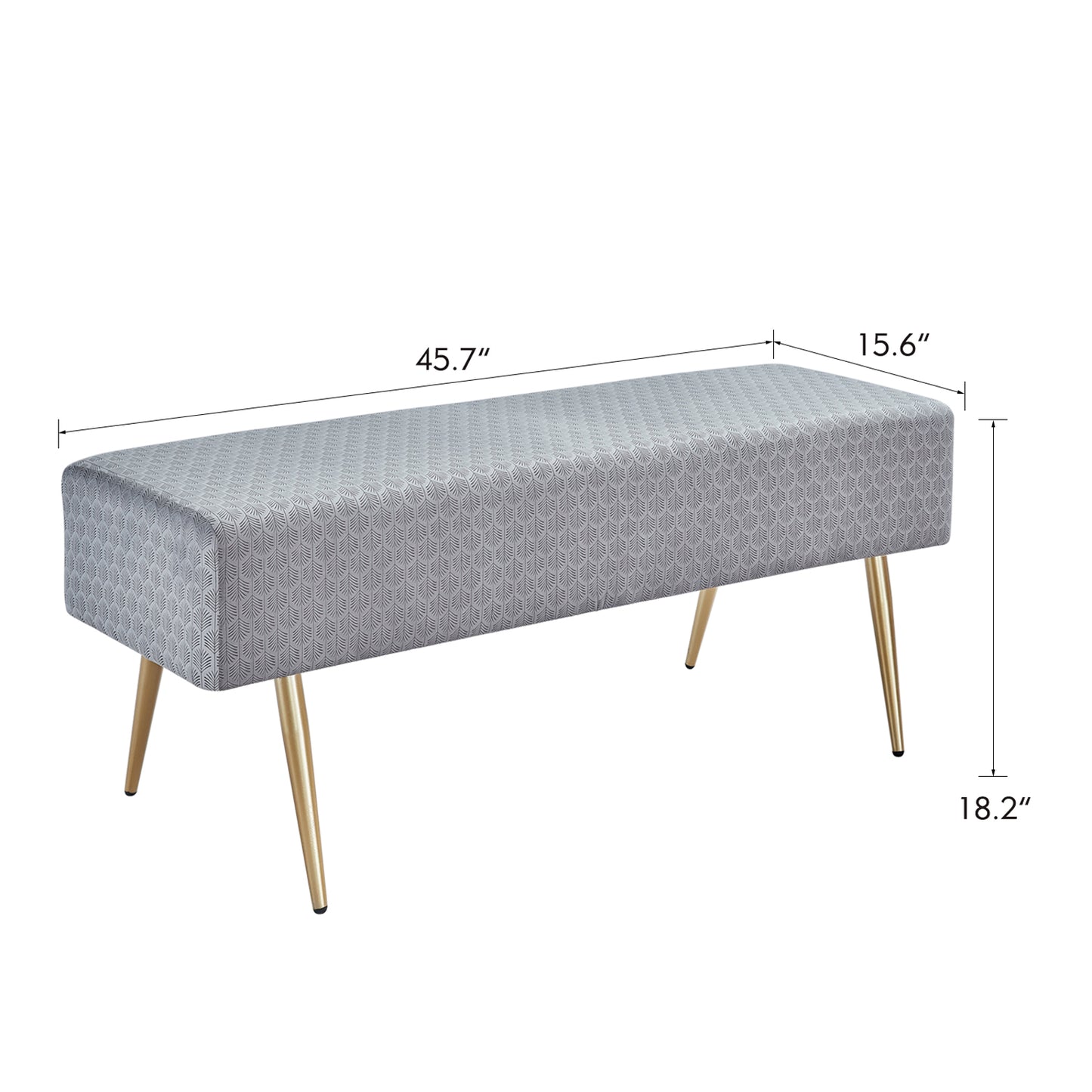 45.7 Inches Velvet Ottoman Rectangular Bench Footstool, Bed End Bench with Golden Metal Legs and Non-Slip Foot Pads for Living Room Bedroom Entryway （Grey）