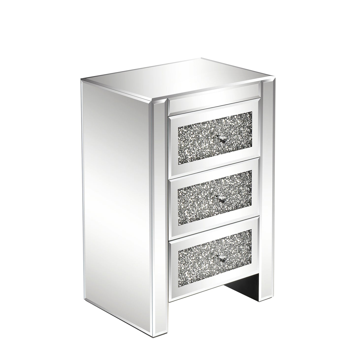 Silver MDF Mirror Surface Broken Glass 40*30*60cm Three Drawers Bedside Table