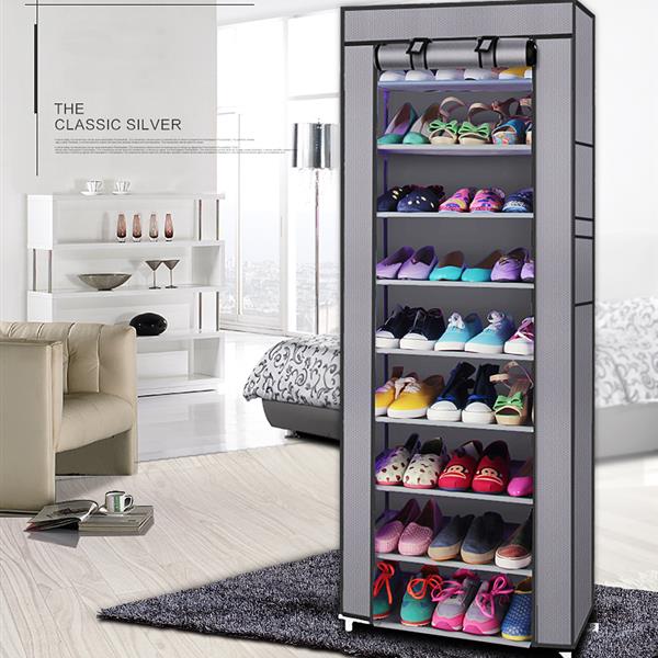 Fashionable Room-saving 9 Lattices Non-woven Fabric Shoe Rack Gray