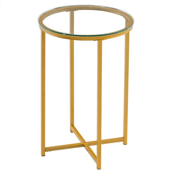 [40.5 x 40.5 x 61]cm Simple Cross Foot Single-Layer Glass Round Edge Table 40.5 Round Gold