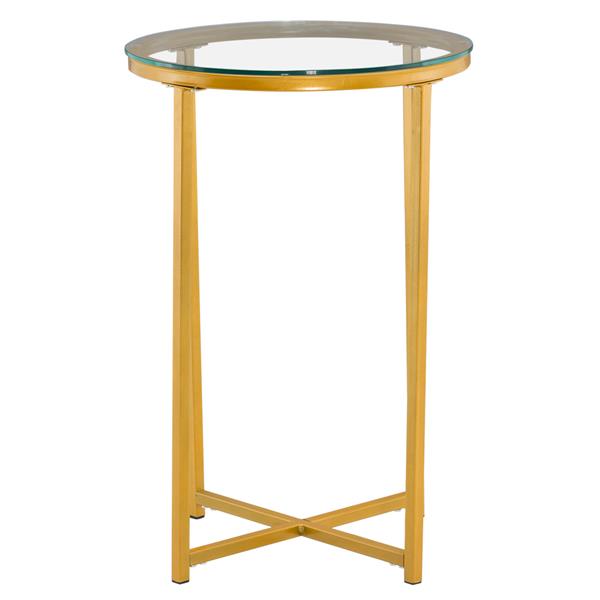 [40.5 x 40.5 x 61]cm Simple Cross Foot Single-Layer Glass Round Edge Table 40.5 Round Gold