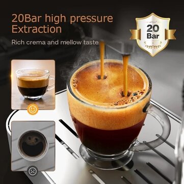 HiBREW H10 Powder/Pod dual-use Coffee Espresso Maker 20Bar Espresso Coffee Machine Inox Case Semi Automatic - EU