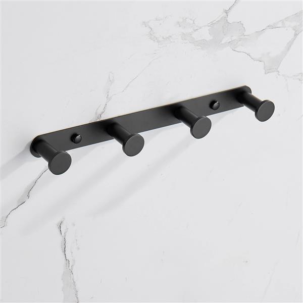 Towel Hook Matte Black Stainless Steel Towel Robe Coat Rack Rows of Four Hooks Bathroom Accessories for Home Storage Organization,Hallway,Foyer,Wall Mounted KJQ010-4HEI