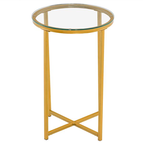 [40.5 x 40.5 x 61]cm Simple Cross Foot Single-Layer Glass Round Edge Table 40.5 Round Gold