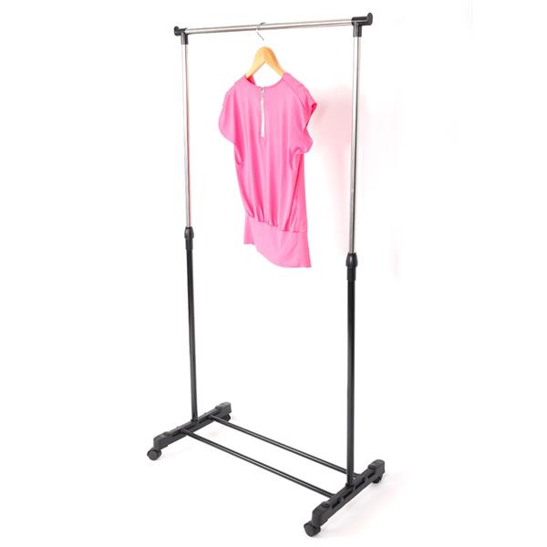 Single-bar Vertical & Horizontal Stretching Stand Clothes Rack with Shoe Shelf YJ-01 Black & Silver