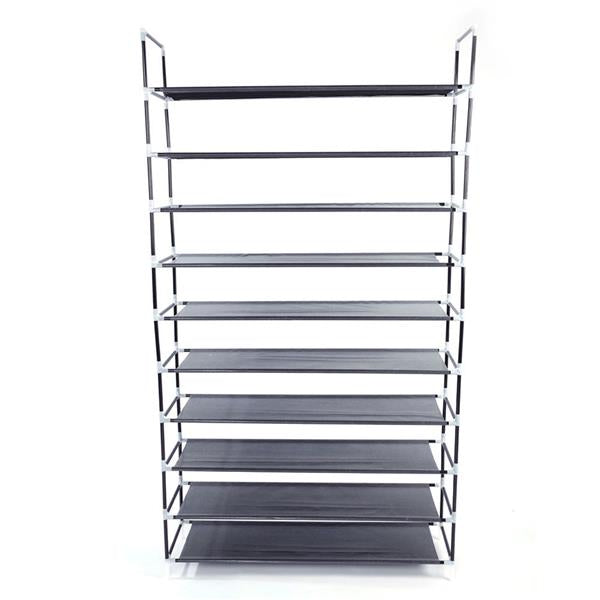 Simple Assembly 10 Tiers Non-woven Fabric Shoe Rack with Handle Black