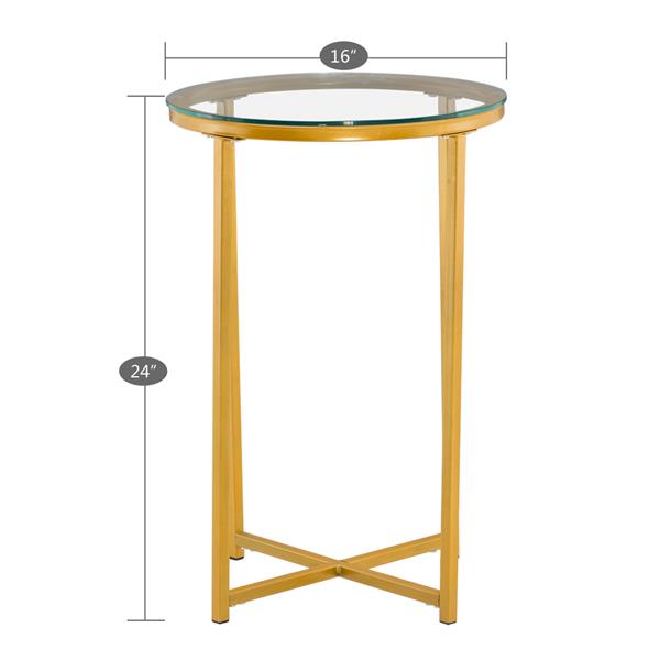 [40.5 x 40.5 x 61]cm Simple Cross Foot Single-Layer Glass Round Edge Table 40.5 Round Gold