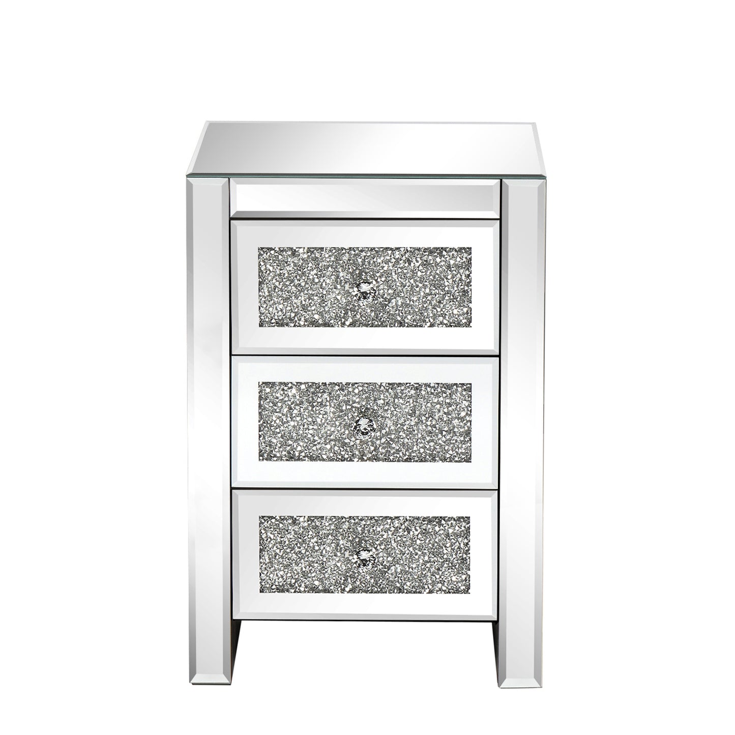 Silver MDF Mirror Surface Broken Glass 40*30*60cm Three Drawers Bedside Table