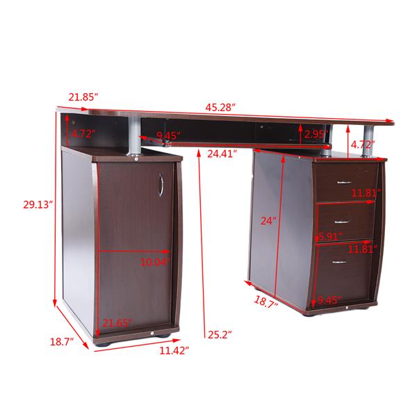 15mm MDF Portable 1pc Door with 3pcs Drawers Computer Desk Coffee