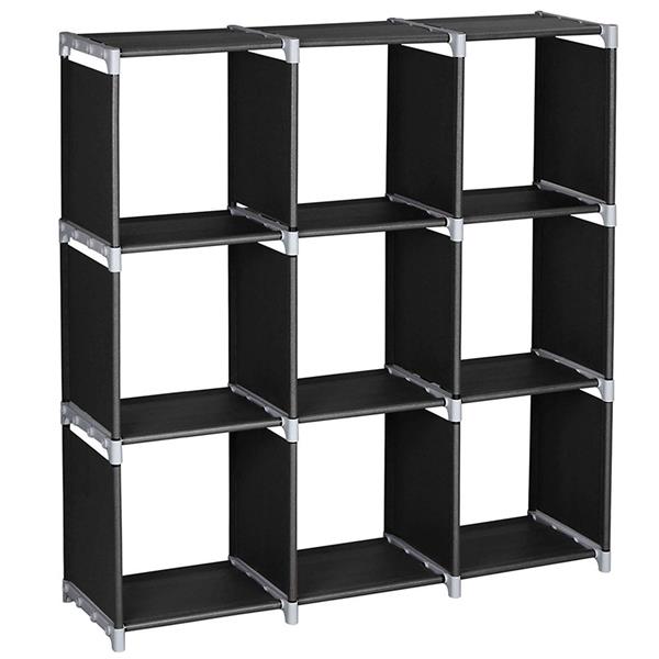 Multifunctional Assembled 3 Tiers 9 Compartments Storage Shelf Black